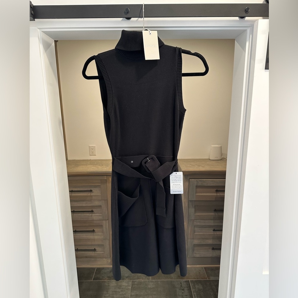 NWT Black Chelsea28 Belted Turtleneck Sweater Dress - XS